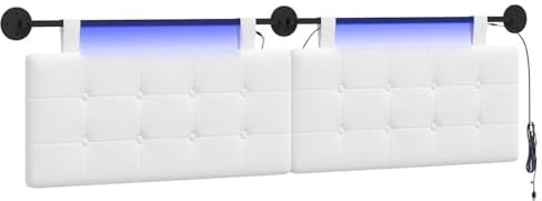 vidaXL Hängendes Kopfteil Mit LED Licht Weiß Stoff, Moderner, rechteckiger Polster-Kopfteil, Wandmontage, anpassbare Schlafzimmer-Deko, platzsparende Möbel Ideen