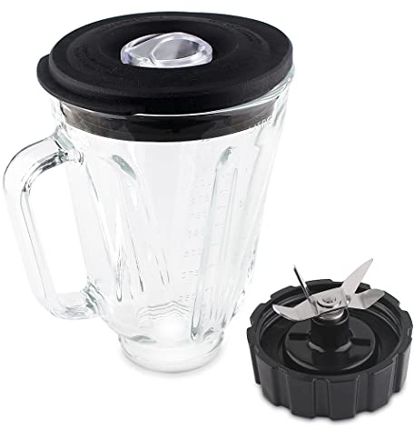 Replacement Glass Jar with Blade & Base Cap, 5-Cup Capacity, Fits Most Standard Mixers