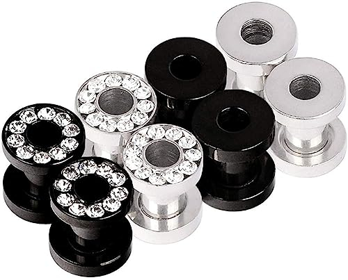 Longbeauty 8er Set Edelstahl Flesh Tunnel Plugs Ohr Piercing Schmuck mit Schraubverschluss 4mm Set