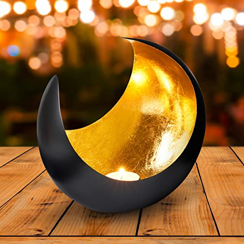 Marrakesch Orient & Mediterran Interior Lanterna portacandele Orientale in Metallo - Portacandele per Giardino - Moon Oro - trasmettere Una buona Atmosfera - Passare Un Buon Momento in Giardino