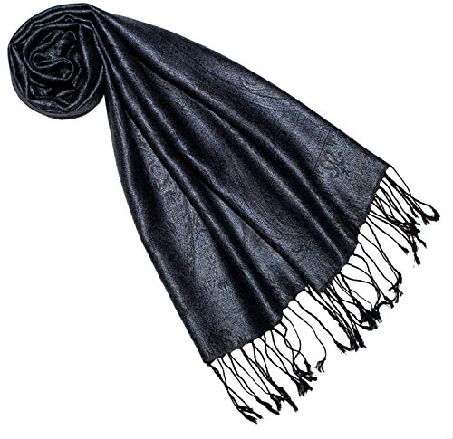 Lorenzo Cana Luxus Seidenschal für Frauen Schal 100% Seide gewebt Damenschal elegant Paisley Muster Ton in Ton, Schwarz-blau, 35 x 160 cm