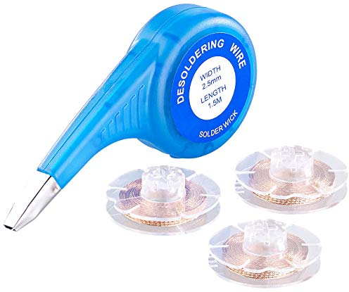 AGT Entlötpumpe: 3er-Set Entlötlitzen mit Spender, beschichtet, je 2,5 mm x 1,5 m (Entloetlitze, Lötdocht, Lötstation)