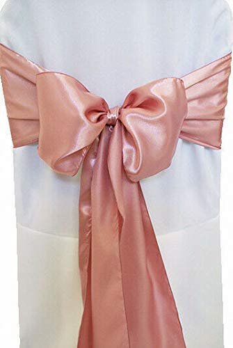 AKA®100pcs Satin Chair Sash 275cmx18cm Chair Sash Bow Back Tie Ribbon Wedding Banquet Decoration (Rose Gold)