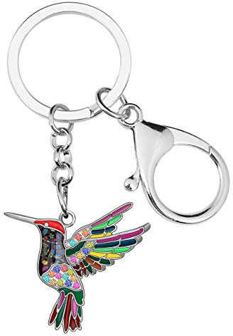 BONSNY Emaille Legierung süße Kolibri Schlüsselanhänger Tier Vogel Schmuck Für Frauen Mädchen Tasche Autoschlüssel Brieftasche Geschenke Zubehör (Silber Muticolor)