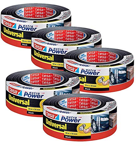 tesa extra Power Universal Gewebeband - Gewebeverstärktes Ductape zum Reparieren, Befestigen, Bündeln, Verstärken oder Abdichten (5er Pack // Schwarz)