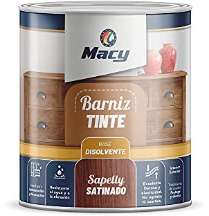 Macy Barniz Tinte Satinado de Alta Decoración Interior y Exterior. 375 Mililitros. Color Sapelly