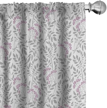 ABAKUHAUS Jahrgang Vorhänge, Gardinen, Frühling Sprigs Beeren, Fensterbehandlungen für Wohnzimmer Schlafzimmer Dekor, 2 Stück 75 cm b x 245 cm h, Pale Grau Mauve Grau
