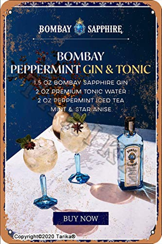 Bombay Peppermint Gin Tonic 20X30 CM Metal Retro Look Decoration Art Sign for Home Kitchen Bathroom Farm Garden Garage Inspirational Quotes Wall Decor