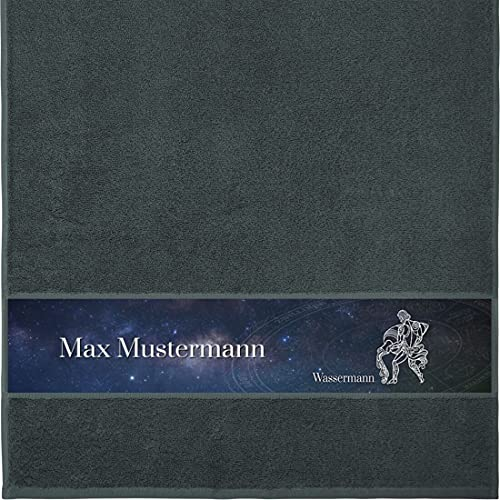 Handtuch mit Namen - personalisiert - Motiv Sternzeichen Wassermann - viele Farben & Motive - Dusch-Handtuch - anthrazit - Größe 50x100 cm - persönliches Geschenk mit Wunsch-Motiv und Wunsch-Name