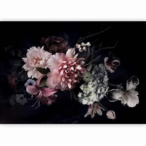 murando - Papier peint panoramique nature 350x256 cm - Revêtement mural décoration pour chambre salon - Design unique et moderne - Violet gris noir - Bouquet de fleurs colorées b-B-0620-a-a