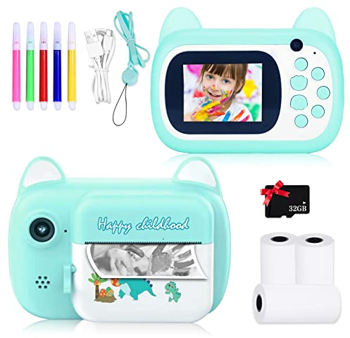 SUPBRO Kinderkamera, Selfie Fotoapparat Mit 2,4-Zoll-Großbildschirm 1080P HD Print Sofortbildkamera 32GB Digitalkamera für 3-12 Jahre Geburtstag Hund