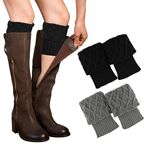 PHOGARY 2 Paare Stulpen Damen Winter Beinwärmer, Stricken Häkelarbeit Kurze Knopf Leg Warmers Mädchen Stiefel Boot Abdeckung für Winterwärmer (Stil 1)