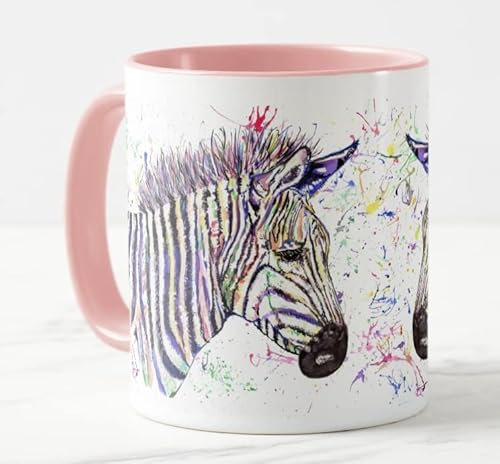 Zebra Animals Acuarela Art Taza de colores Regalo Cumpleaños Trabajo Oficina Navidad Té Café (Rosa)