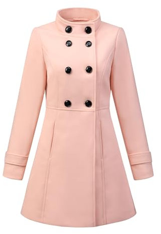 Allegra K Manteau A-Line col Montant vêtements d'hiver à Double Boutonnage pour Femmes Costume d'Halloween Rose XS