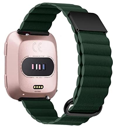 AireWiki Armband Kompatibel mit Fitbit Versa 3 /Sense/Fitbit Versa 2/Versa Lite Armband Leder Silikon Ersatz Magnetische Für Herren Damen Uhrenarmband (grün,Versa 3 /Sense)