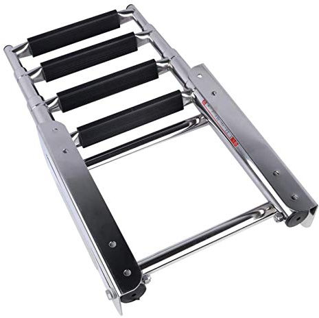 Escalera De Cubierta De Barco Pontón Plegable, Debajo De La Plataforma Deslizante con Peldaño Ancho, Escalera De Piscina para Personas Pesadas (4 Peldaños)