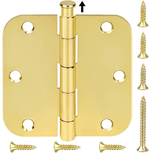 TICONN 30-Pack 3.5 Inch Door Hinges Removable Pin, 3-1/2 x 3-1/2 Inch Iron Bifold Residential Doors Hardware (5/8 Radius Corner, Polished Brass, 30 Pack)