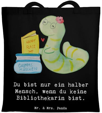Mr. & Mrs. Panda Tragetasche Bibliothekarin Herz - Geschenk, Abschied, Beuteltasche, Einkaufstasche, Jubiläum, Mitarbeiter, Stoffbeutel,