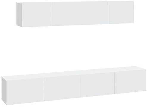 vidaXL White Engineered Wood TV Cabinet Set - 4 Piece Wall-Mounted Media Console Storage Units for Living Room