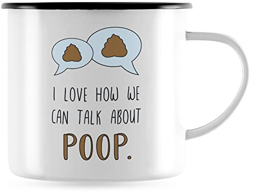 JUNIWORDS Emaille-Tasse, I Love How we can Talk About Poop, Schwarzer Tassenrand (1007759)