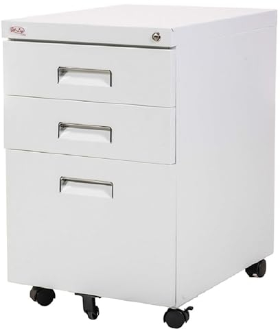 Jet-Line® | Büro Rollcontainer Metall | 3 Schubladen | Hängeregistratur | Abschließbar | Aktenschrank | Büromöbel | Homeoffice Büroschrank (Weiß) Maße: 39 cm breit x 52 cm Tief x 620 cm hoch