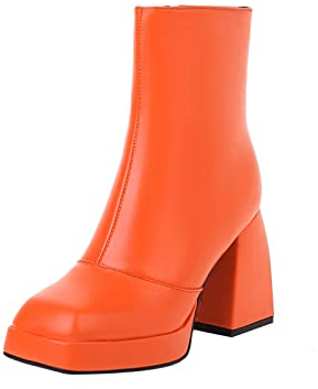 JUANMAO Wärme Winterstiefel Stiefel Boots Plateau Schuhe Damen-Stiefeletten mit spitzem Zehenbereich Reißverschluss Knöchel Schuhe Schneestiefel Damenschuhe Orange 41