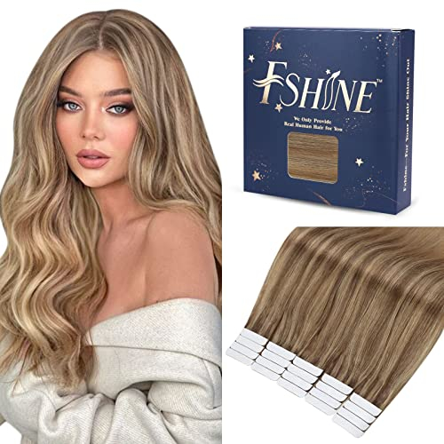 Fshine Nahtloses Echthaar Extensions Tape Goldbraun bis Dunkelblond 30cm 30g 20 Stücke Tape in Extensions Echthaar Farbe 10 16 16