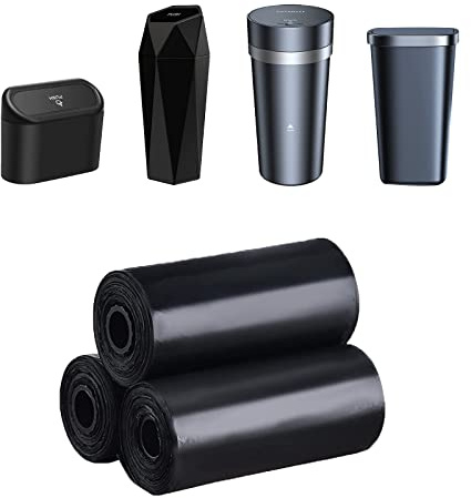 xuenair 3 Rollen Auto-Müllbeutel, Mini-Müllbeutel für Auto-Mülleimer mit PE-Material reißfestes schwarzes diskretes Design perfekte Abfallentsorgung Bedürfnisse für Home Office On-The-Go Reisen