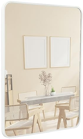 Terra Home Wandspiegel - Rechteckig, 60x80 cm, Weiß, Modern, Metallrahmen Spiegel - für Flur, Wohnzimmer, Bad oder Garderobe