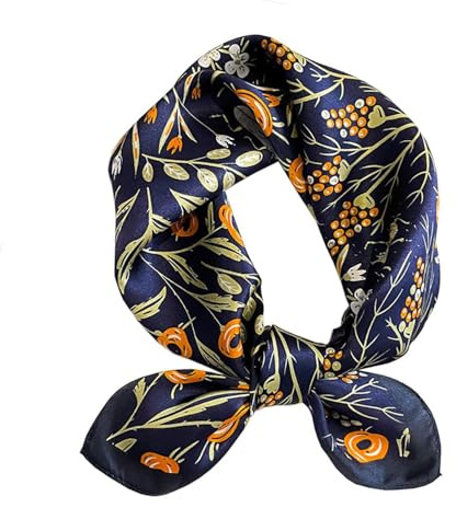 ANDANTINO Schal aus 100% echter Maulbeerseide, 53 x 53 cm, leichtes Halstuch, für Damen und Herren, klein, quadratisch, Digitaldruck, Blumen-Marineblau, 36