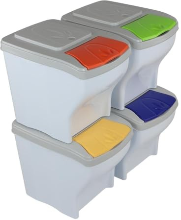 GarPet Mülleimer Küche Unterschrank 4 Fächer Abfalleimer Küche Mülltrennsysteme Stapelbar Mülleimer unter Spüle Küchenabfalleimer Küchenmülleimer Mülltrenner 4 x 20 L 80 L
