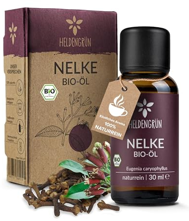 Heldengrün® BIO Nelkenöl [100% NATURREIN] Nelkenöl zum Einnhemen - Echtes Gewürznelkenöl - Ätherisches Nelkenöl Zahnschmerzen - Clove Oil