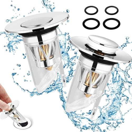 Tappo Lavandino Bagno, Glovios 2 Pezzi Tappo Bidet Universale con Filtro Anti Clogging, Antiodore Tappo Lavabo Bagno Click Clack per Bagno Cucina Vasca (34-40mm)