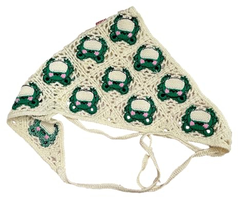 NANZU Rosa Blüten grüner Frosch 100% handgefertigtes Häkel-Haarbandana, Haarschal, Dreiecks-Stirnbänder, Häkel-Haarband, Kopftuch für Frauen und Mädchen