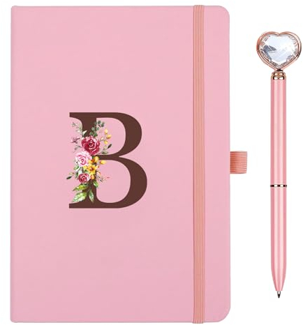 Personalisiertes A5 Notizbuch mit Initialen, PU Leder Journal mit Stift, Tagebuch für Erwachsene Schule Freundin Schwestern Mädchen Frauen Kollegen Geburtstag Abschluss Geschenk Muttertagsgeschenk(B)