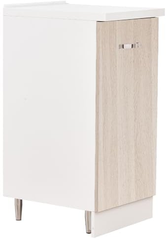 Shally Dogan Mobile Base per Cucina Componibile, Mobiletto con Struttura in Legno Robusta e Resistente, Colore Olmo, Maniglia con Finitura Cromata, Design Moderno (Anta Singola)