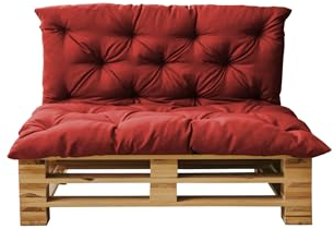 chilly pilley® Palettenkissen Gesteppt mit Schaumstoffflockenfüllung - Sitzkissen und Rückenlehne – Indoor & Outdoor, viele Farben - Rot