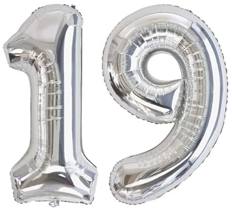 Vthoviwa 40 Zoll Luftballon Geburstag 19/91 Silbrig, Helium Ballon 19, Luftballon 19/91. Geburtstag Foil Ballon, 0123456789,10-19,20-25,30,40,50,60,70,80,90, Folienballon 19/91 Party Decoration