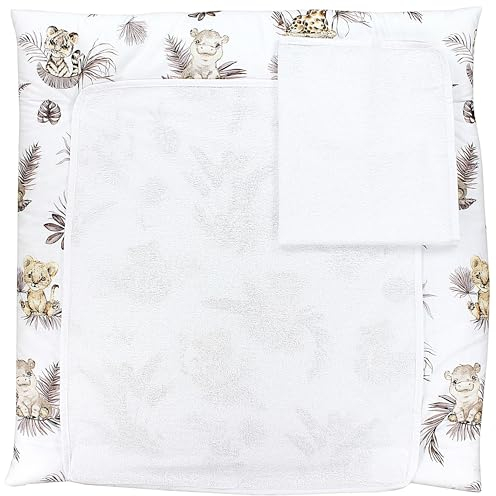 TupTam Baby Wickelauflage inkl. 2 Frotteebezügen ANK019, Farbe: Löwe/Blätter/Beige, Größe: 76 x 76 cm