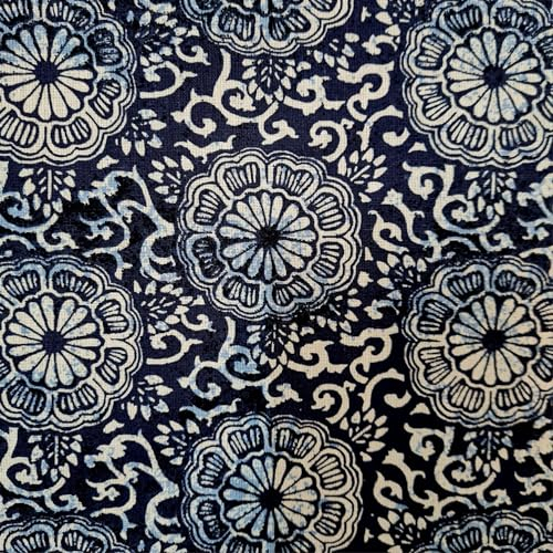 Stoff Meterware Baumwollstoff Paranga Ranken Rosetten indigo aus Frankreich Dekostoff Gardinenstoff Kleiderstoff