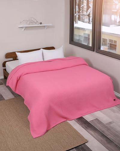nottoc Tagesdecke Rosa180x200cm Einzelbettdecke - Premium Waffelpique 100% Baumwolle - Leichte Sommerdecke in Waffeloptik - Baumwolldecke als Bettüberwurf, Sofaüberwurf, Couch überwurf - Sofadecke