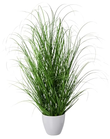 CREATIV green großer künstlicher Grasbusch 75cm im weißen Kunststofftopf I naturgetreues Dekogras im Topf weiß I Ziergras für Innen I hochwertige Dekopflanze I Sichtschutz Deko Kunstpflanze