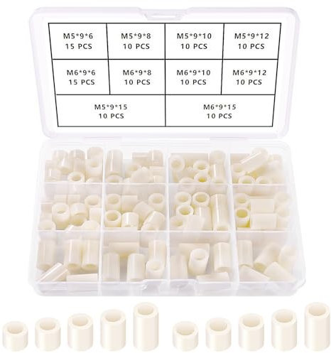 YIXISI 110 Pièces Kit de Rondelles d'espacement Rondes en ABS, pour Vis M5 / M6, Colonne Ronde en ABS Rondelle Entretoise Support, OD 9mm, Blanc