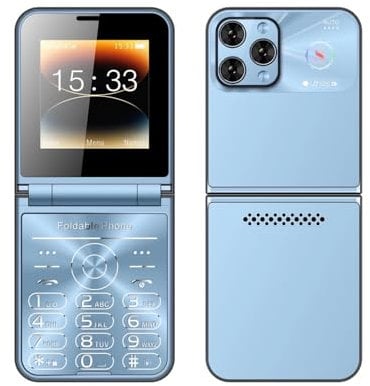 Cuifati Klapphandy für Senioren, Große Tasten, Lauter Ton, 2,6-Zoll-Doppelbildschirm, 4 Karten, 4 Standby-2G-Klapphandy mit Schnellwahl-Bluetooth-Musikplayer, LED-Taschenlampe (Blue)