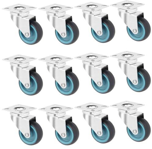 IQWTU 50MM Furniture Castors Heavy Duty Castor Wheels, No Floor Marks Silent TPR Wheels Rubber Swivel Castor, 360 Degree Rotation Industrial Plate Casters, Load Capacity 50KG per Casters, 12PCS