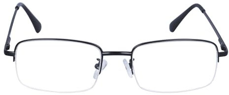 JoXiGo Lesebrille Herren Halbrand Rechteckig Metall Rahmen Klar Linse + Brillenband,Schwarz +2.0