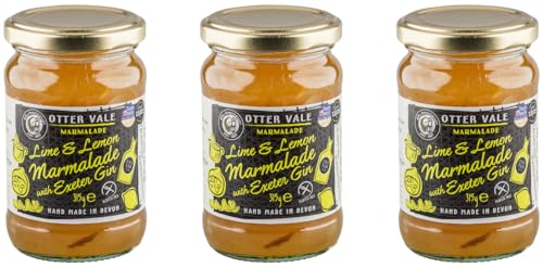 Otter Vale - Lime & Lemon Marmalade with Exeter Gin, mix of tangy lime and lemon with generous splash of local gin, hand-made in Devon, gluten-free, 315g glass jar x 3