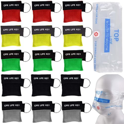 15 Stück Beatmungsmaske Erste Hilfe, 5 x 5,5 cm Beatmungsmaske Schlüsselanhänger, CPR Face Shield, Beatmungsbeutel, Beatmungsmaske, Mund zu Mund Beatmung Schutz, Beatmungstuch Schlüsselanhänger