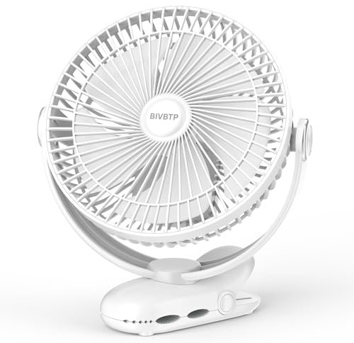 BIVBTP 12000mAh Clip on Fan Rechargeable, 8 Inch Car Fans with Sturdy Clamp & 4 Speeds Strong Airflow,6-30hrs Quiet Personal Fan for Stroller Golf Cart Office Desk Camping