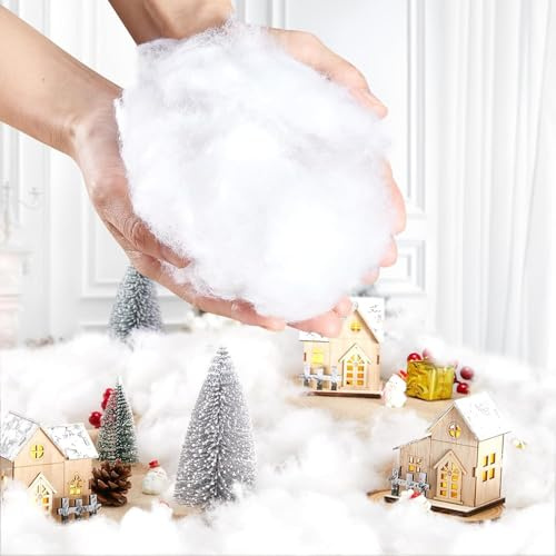 Christmas Fake Snow Decor, Fiber Artificial Snow Cotton Snow Fluffy Indoor Decoration, Flame Resistant Snow Blankets for Winter Mantle Village, Nativity, Christmas Decoration